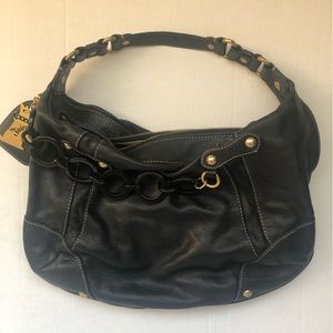 Juicy Couture Black Pebbled Leather Shoulder Hobo Icon Charm Shoulder Bag Y2K
